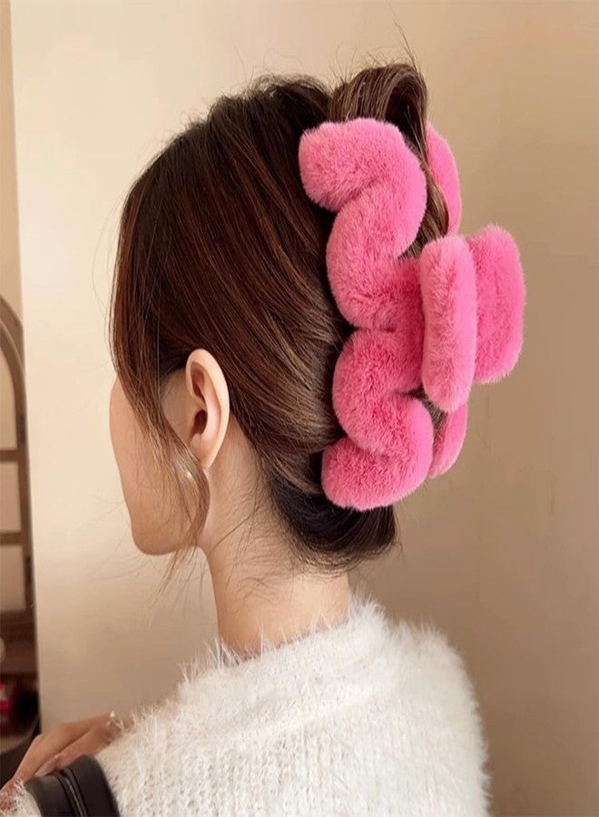 IPEWOEF 3Pcs Fuzzy Large Faux Fur M-Shaped Hair Claws Winter Plush Fluffy Wave Claw Clips - Image 4